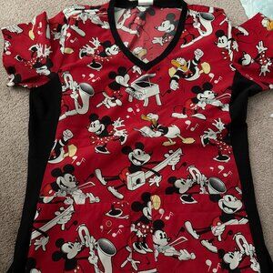 Disney Red Black Mickey & Friends Music Print Women’s Top